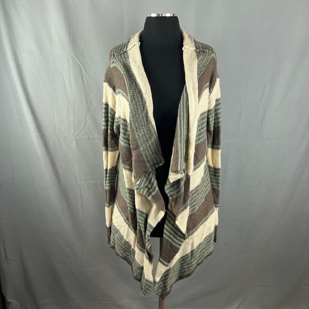 Kadence Draped Cardigan Sweater Womens XL Multicolor Striped Knit Open Front